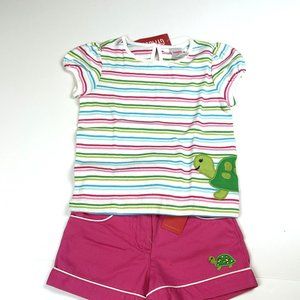 NWT Gymboree Girl Piped Turtle Short & Stripe Turtle Tee 2 Pieces Set Size 3